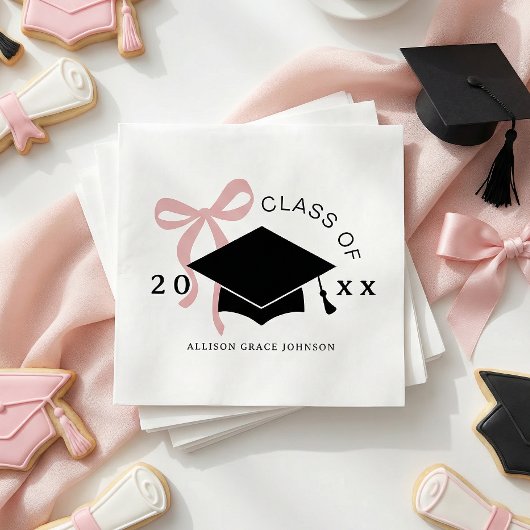 Pink Bow Graduation Party Favor Serviette