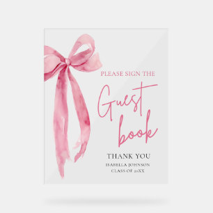 Pink Bow Graduation Party Gästebuch Akryllisches Z Acrylschild