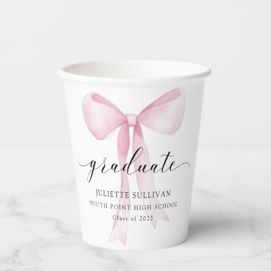 Pink Bow Graduation Party Pappbecher (Vorderseite)
