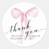 Pink Bow Graduation Party Runder Aufkleber (Vorderseite)