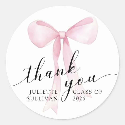 Pink Bow Graduation Party Runder Aufkleber (Vorderseite)