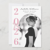 Pink Bow Graduation Photo Black and White Einladung (Vorderseite)