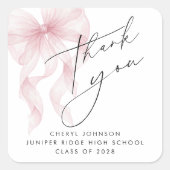 Pink Bow Graduation Thank You Quadratischer Aufkleber (Vorderseite)
