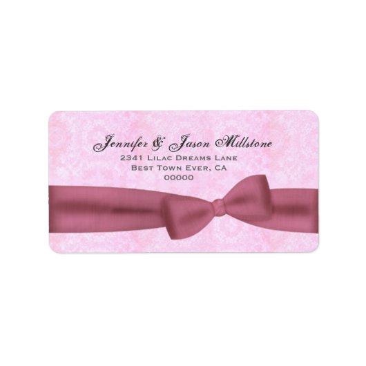 Pink Bow Graue Buchstaben Texturierte Hintergrund Adressaufkleber (Vorne)