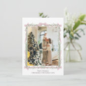 Pink Bow Green Garland Rückmeldung Feiertagskarte (Stehend Vorderseite)