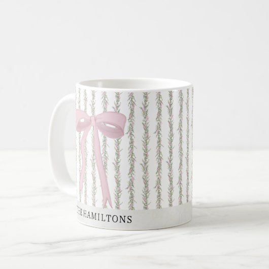 Pink Bow Green Garland Weihnachten Kaffeetasse (Vorderseite Links)