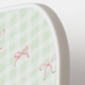 Pink Bow Green Gingham Personalisiert Name Pickleball Schläger (Linke Seite)