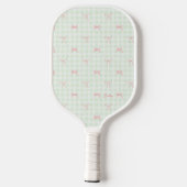 Pink Bow Green Gingham Personalisiert Name Pickleball Schläger (Rückseite)