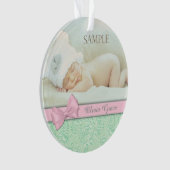 Pink Bow Green Pastel Baby 1. Weihnachtsfest Foto Ornament (Vorderseite)