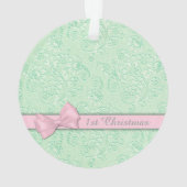 Pink Bow Green Pastel Baby 1. Weihnachtsfest Foto Ornament (Rückseite)
