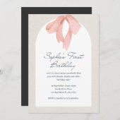 Pink Bow Happy Birthday Einladung (Vorne/Hinten)