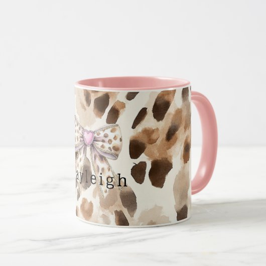 Pink Bow Heart Leopard Tasse (VorderseiteRechts)