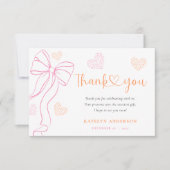 Pink Bow Hearts Baby Sprinkle Thank You Card Dankeskarte (Vorderseite)