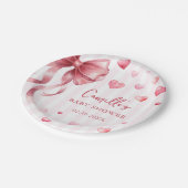 Pink Bow Hearts Valentines Baby Shower Pappteller (Schrägansicht)