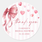 Pink Bow Hearts Valentines Baby Shower Runder Aufkleber (Vorderseite)