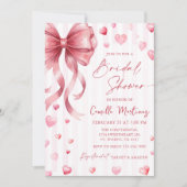 Pink Bow Hearts Valentines Bridal Shower Einladung (Vorderseite)