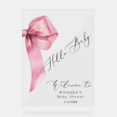 Pink Bow Hello Baby Girl Baby Dusche Willkommen Acrylschild (Vorderseite)