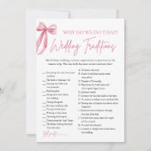 Pink Bow Hochzeitstraditionen Brautparty Game Einladung (Vorderseite)