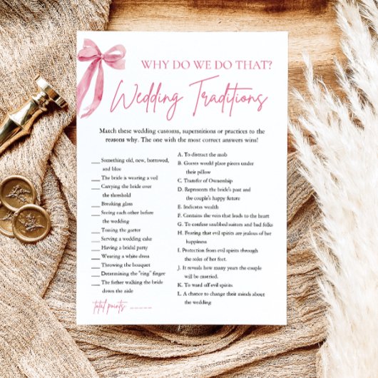 Pink Bow Hochzeitstraditionen Brautparty Game Einladung