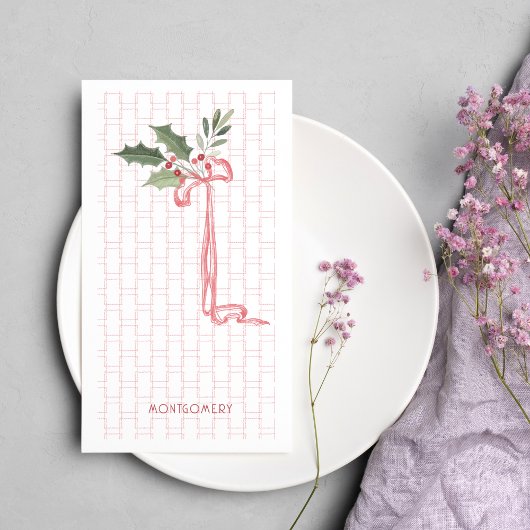 Pink Bow Holly Berry Weihnachtshandtuch Serviette