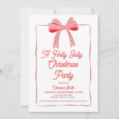 Pink Bow Holly Holiday Party Festive Einladung (Vorderseite)