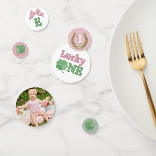 Pink Bow Horseshoe Clover Lucky One Birthday Konfetti (Gruppe)