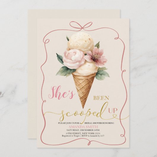 Pink Bow Ice Cream Scoopup Brautparty Einladung (Vorne/Hinten)