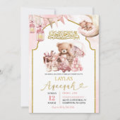 Pink Bow Islamic Aqeeqah Girl Baby Ankündigung (Vorderseite)