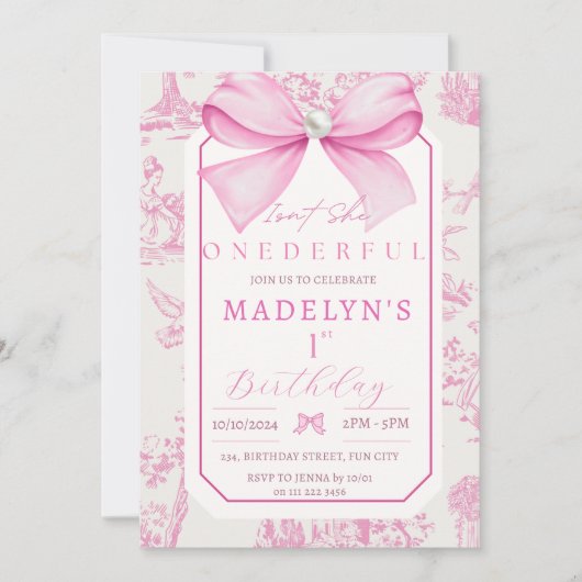 Pink Bow ist nicht ihr hinterhältiges Mädchen 1. G Einladung (Vorderseite)