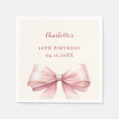 Pink bow ivory elegant birthday serviette (Vorderseite)