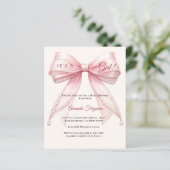 Pink bow ivory it's a girl Baby Shower invitation (Stehend Vorderseite)