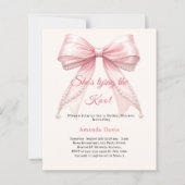 Pink bow ivory pearl knot Bridal Shower invitation (Vorderseite)