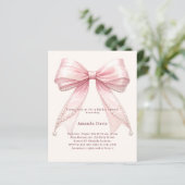 Pink bow ivory pearls Bridal Shower invitation (Stehend Vorderseite)