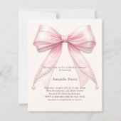 Pink bow ivory pearls Bridal Shower invitation (Vorderseite)