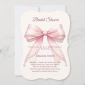 Pink bow ivory pearls elegant Bridal Shower Einladung (Vorderseite)