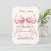 Pink bow ivory pearls elegant Bridal Shower Einladung (Stehend Vorderseite)