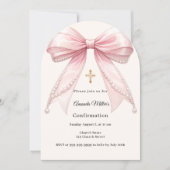 Pink bow ivory pearls girl Confirmation arch Einladung (Vorderseite)