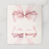 Pink Bow Ivory Place Cards Elegant Folded Platzkarte (Außenseite Aufgefaltet)