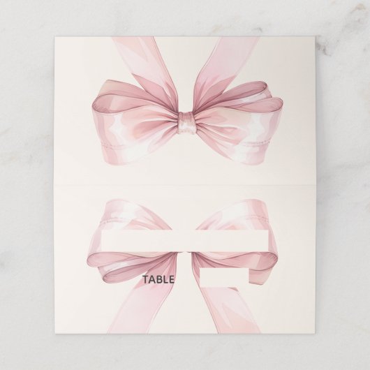Pink Bow Ivory Place Cards Elegant Folded Platzkarte (Außenseite Aufgefaltet)