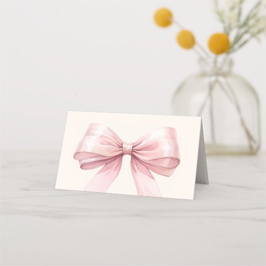 Pink Bow Ivory Place Cards Elegant Folded Platzkarte (Rückseite)