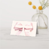 Pink Bow Ivory Place Cards Elegant Folded Platzkarte (Vorderseite)