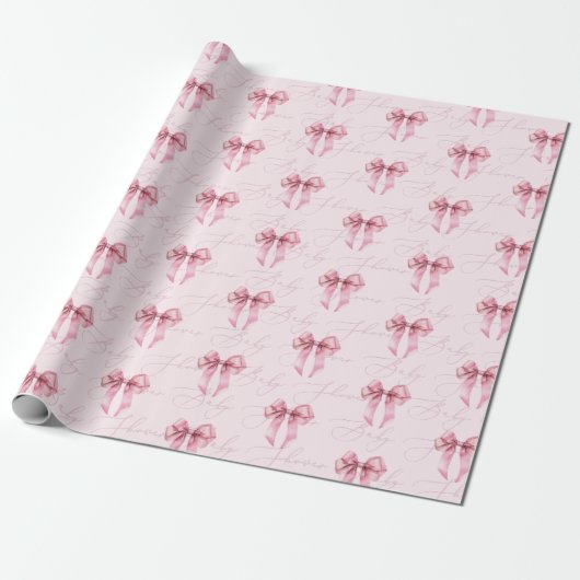 Pink Bow Kalligrafie moderne Baby Dusche Geschenkpapier (Ungerollt)