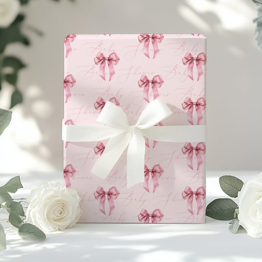 Pink Bow Kalligrafie moderne Baby Dusche Geschenkpapier