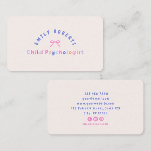 Pink Bow, Kinderpsychologe Visitenkarte (Vorne/Hinten)