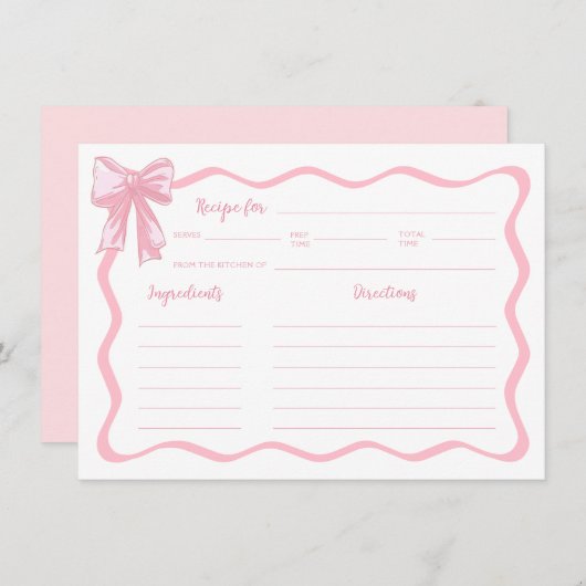 Pink Bow Kopiert das Knoten Brautparty Rezept Kart Einladung (Vorne/Hinten)