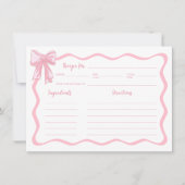Pink Bow Kopiert das Knoten Brautparty Rezept Kart Einladung (Vorderseite)