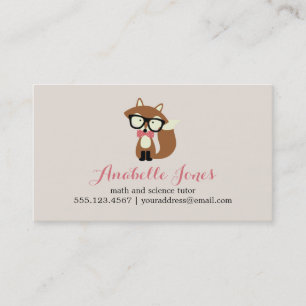 Pink Bow Krawatte und Brille Hipster Brown Fox Visitenkarte