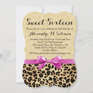 Pink Bow Leopard Sweet 16 Party Einladung