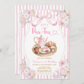 Pink Bow Let’s Par-tea Girl Birthday Stripe Floral Einladung (Vorne/Hinten)