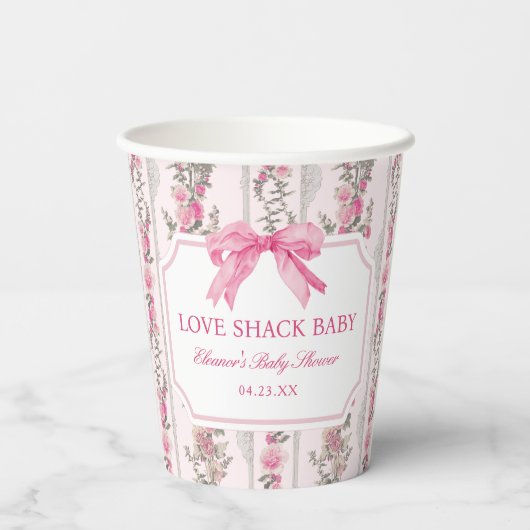 Pink Bow Liebe Shack Baby Duschfavoriten Pappbecher (Rückseite)
